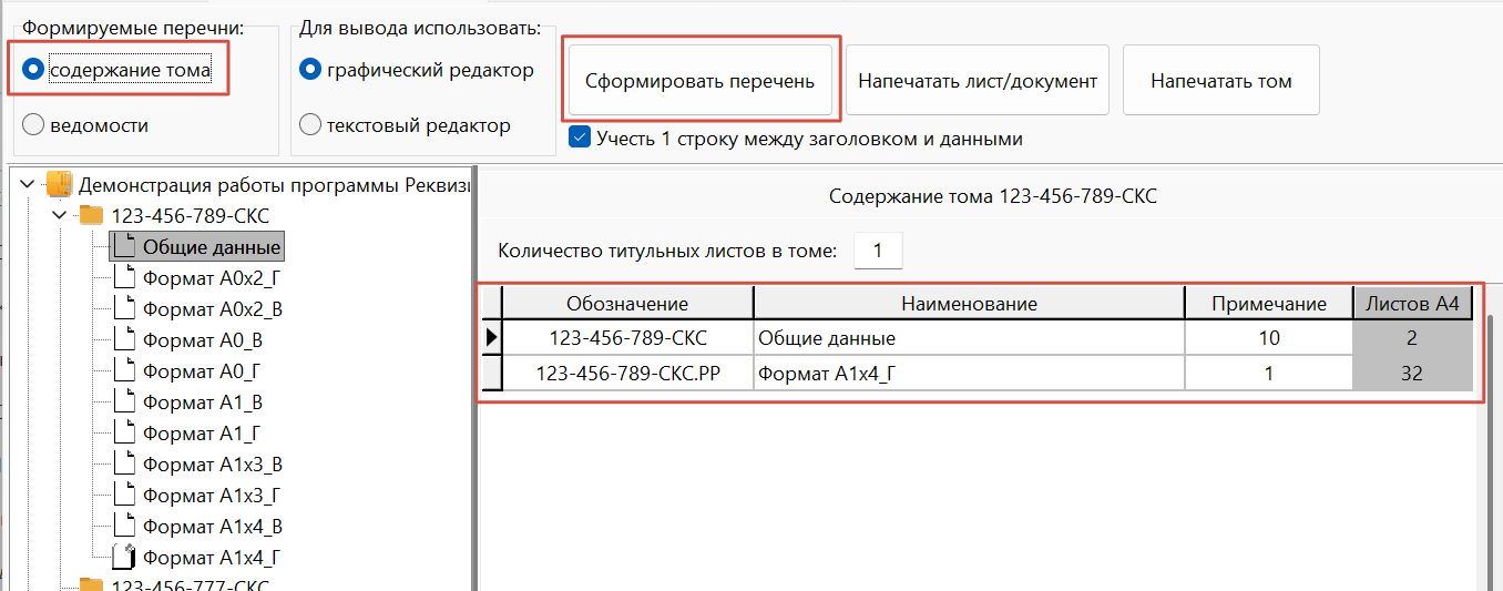 Содержание  тома, оформленного листами